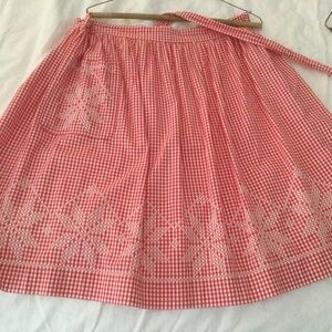 Red and White check Apron with white embroidery